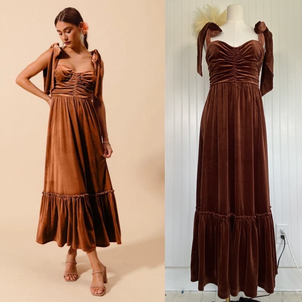 So Me Womens Velvet Regencycore Maxi Dress Size S Tiered Babydoll Boho Cottage - Picture 1 of 16